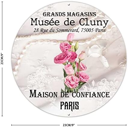 Maison de Confiance עגול זר עגול זר עגול פריז מוזי דה קלוני אדמוני ורדים מתכת שלט מתכת זרק