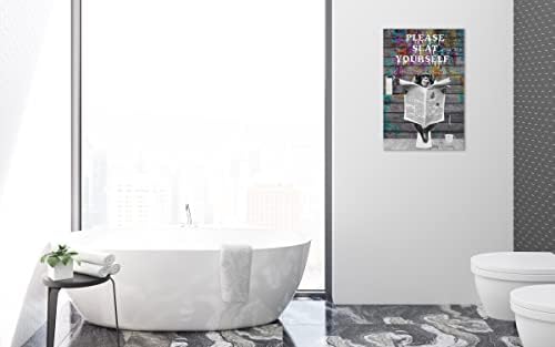 מצחיק קוף בד קיר אמנות שחור ולבן תמונות חווה אמבטיה קיר תפאורה קוף יושב בשירותים קריאת עיתון ציור עבור אסלת אמבטיה חיות